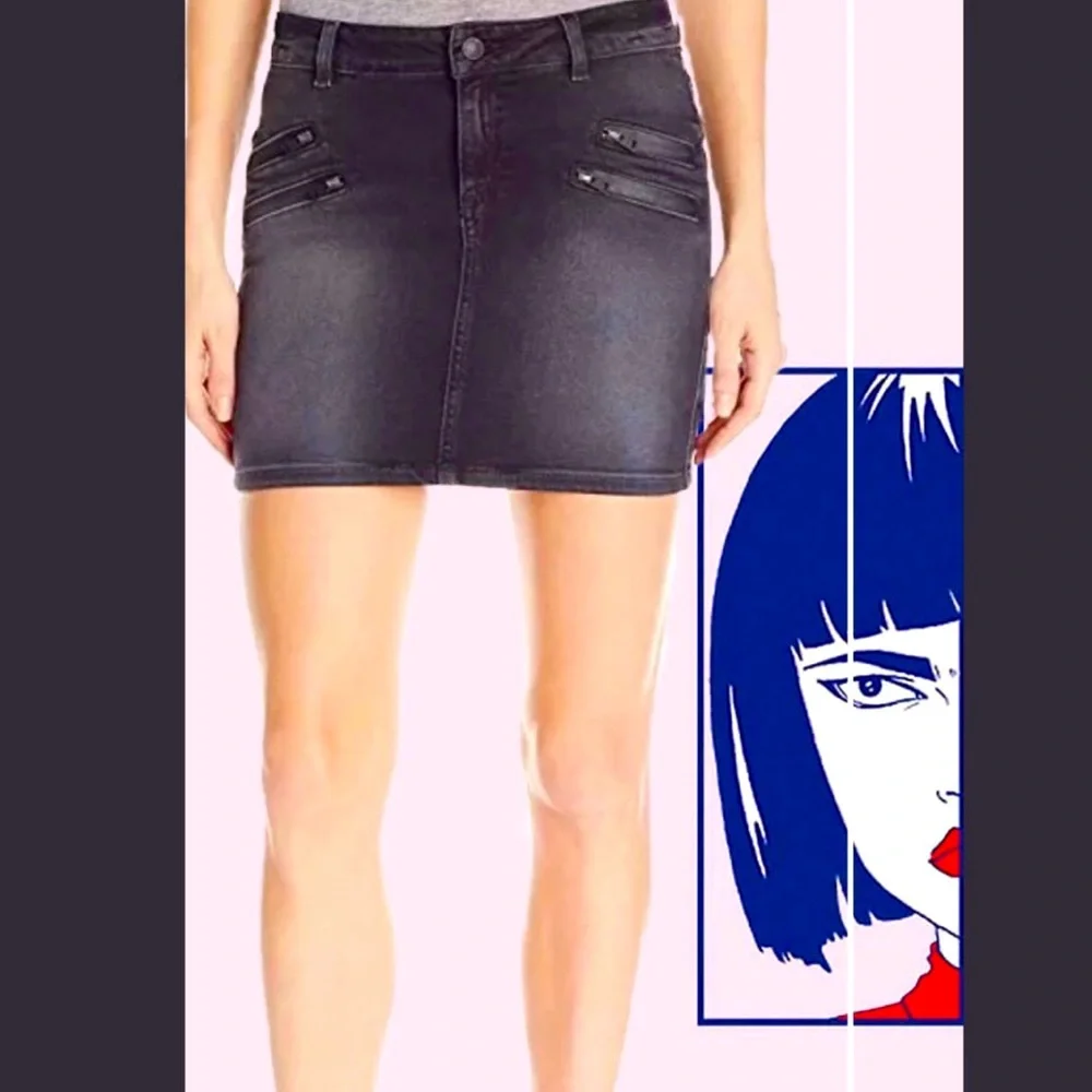 Retro Black Dark Wash Denim Guess Biker Mini Skirt with Tags